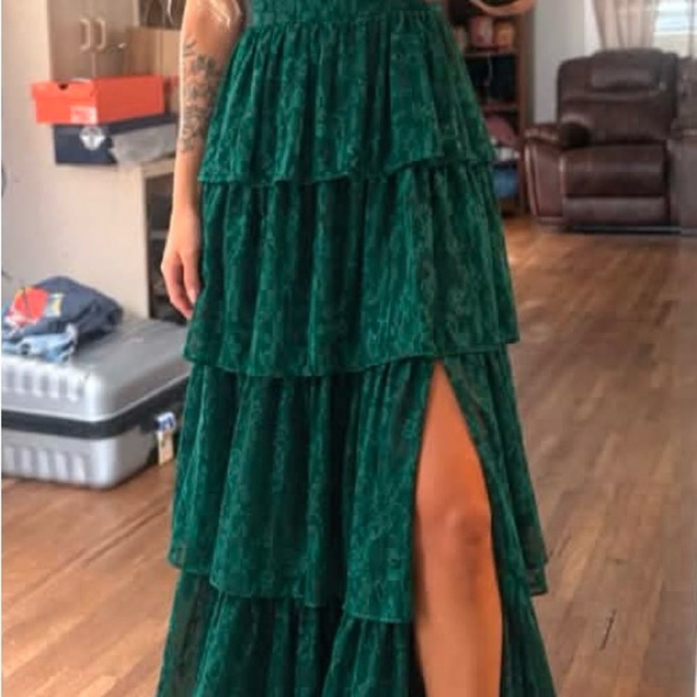 Lulu's Deep Emerald Tiered Maxi Dress with Ruffled Straps - Picture 2 of 2